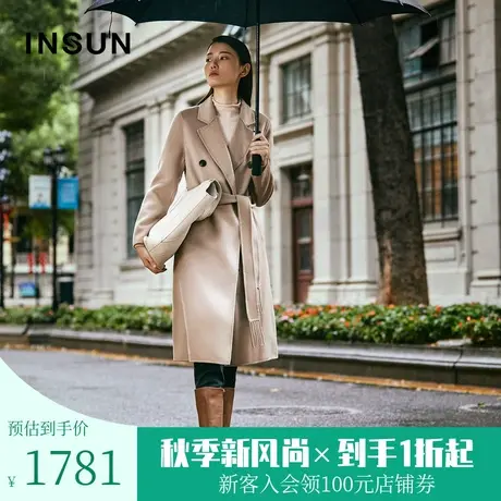 恩裳冬季经典时尚双面呢大衣羊毛双排扣毛呢外套女中长款商品大图