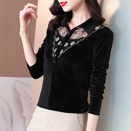 打底衫女春秋冬设计感小众2023年新款上衣内搭长袖t恤蕾丝领加绒商品大图