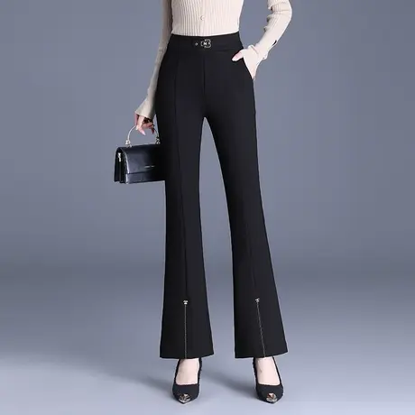 黑色弹力微喇裤女秋季2023新款高腰显瘦垂感通勤长裤休闲西装裤子商品大图