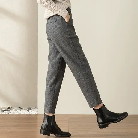 加绒毛呢裤子女秋冬2023新款妈妈羊毛女裤冬季九分裤萝卜裤哈伦裤图片