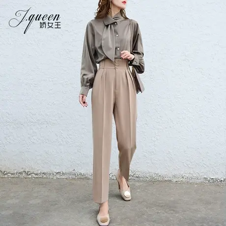 高腰垂坠感西装裤女春夏休闲显瘦烟管裤九分直筒锥形哈伦萝卜裤子商品大图