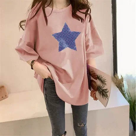 T恤女短袖学生2023春夏韩版in潮流s风复古中长款宽松百搭半袖上衣图片