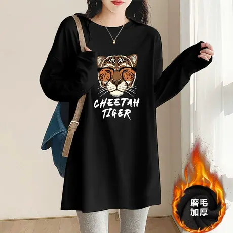 磨毛加厚秋冬打底衫女韩版宽松内搭2022年秋装中长款显瘦T恤女商品大图