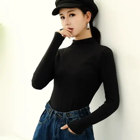 2023年春秋冬季新款半高领内搭洋气百搭长袖t恤上衣服打底衫女装图片