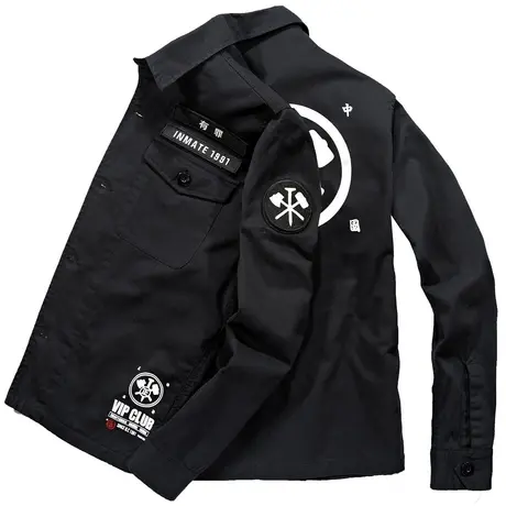 VIP翻领休闲夹克男韩版青年宽松工装春秋国潮痞帅炸街外套上衣服商品大图