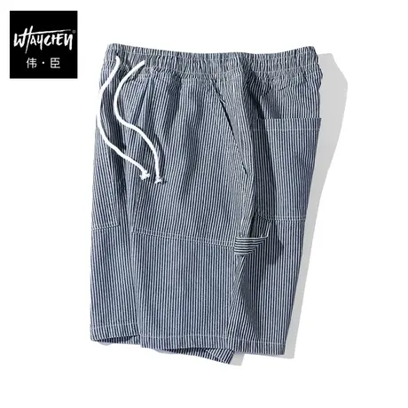 伟臣潮牌大码男装夏季男士休闲短裤胖子加肥加大竖条纹工装五分裤商品大图