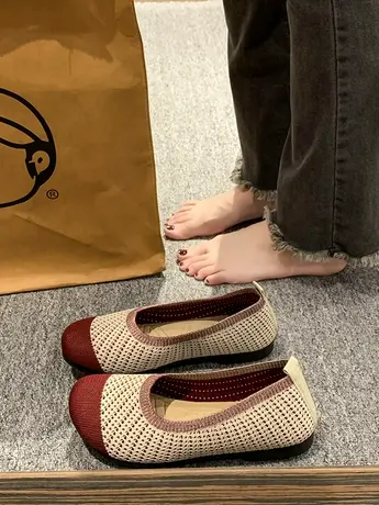 春秋季透气老北京布鞋女飞织浅口单鞋软底镂空休闲网鞋懒人妈妈鞋商品大图