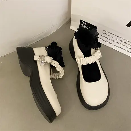 玛丽珍女鞋厚底早秋单鞋2023新款粗跟法式猪腰子公主配裙子小皮鞋商品大图