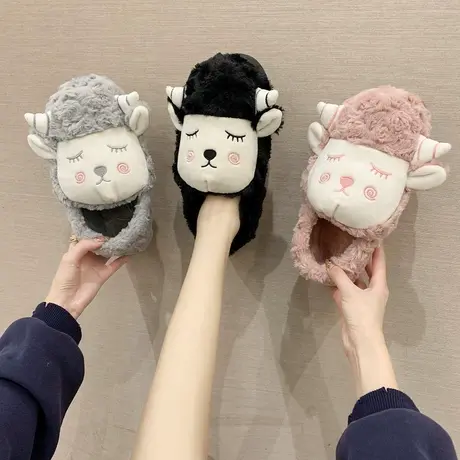 棉拖鞋女秋冬季家居包跟室内家用保暖可爱情侣厚底月子毛绒冬天男商品大图