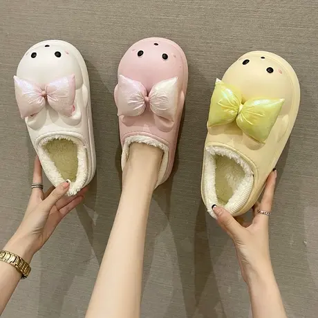 可爱兔子棉拖鞋女包跟2023秋冬新款居家厚底防水加绒保暖外穿棉鞋图片