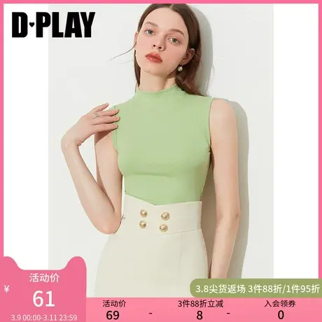 DPLAY【惠品】2025年夏季简约半高领高弹磨毛内搭背心黑色打底衫图片
