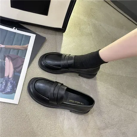 乐福鞋女英伦风黑色平底小皮鞋春秋软皮百搭单鞋职业上班小黑鞋冬商品大图