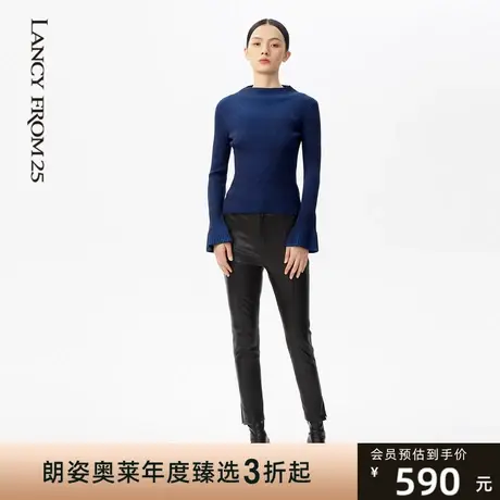 朗姿[蒂卡波幻夜]针织衫冬季新款圆领套头金丝拼接长袖打底衫图片