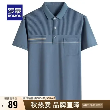 罗蒙男士商务T恤衫翻领2023夏季薄款口袋中老年爸爸装短袖POLO衫商品大图