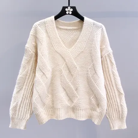 慵懒风软糯V领毛衣女秋冬2023新款宽松温柔高级感套头针织衫上衣商品大图