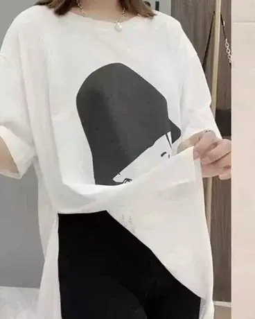 时尚短袖t恤女中长款2023年夏季韩版宽松ins潮打底衫洋气开叉上衣商品大图