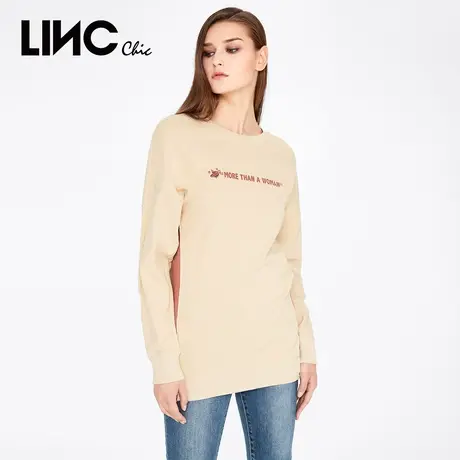 LINC金羽杰2023年秋款新款字母刺绣撞色拼接针织套头长袖卫衣女商品大图