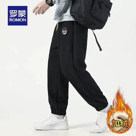 Romon/罗蒙2023冬季新款休闲百搭羊羔绒裤舒适保暖腰部抽绳长裤商品大图