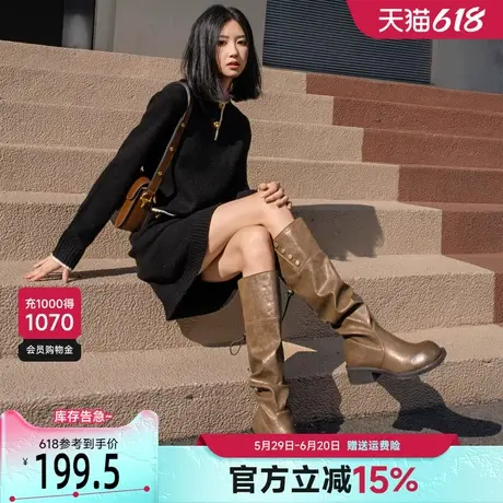 戈美其厚底长筒靴女2025新款春季西部牛仔靴两穿堆堆靴高筒骑士靴图片