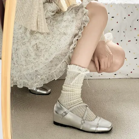 法式方头玛丽珍鞋女2025年新款夏季银色配裙子单鞋时尚通勤小皮鞋图片
