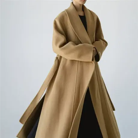 秋冬新款港味复古呢子韩版大衣女中长款赫本风宽松显瘦系带外套潮图片