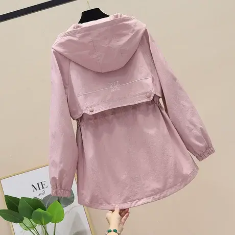 风衣外套女连帽中长款2023秋新品抽绳收腰防风耐磨宽松大码休闲潮图片
