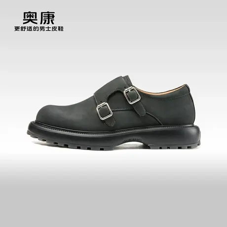 Aokang奥康春秋季新款商务正装皮鞋男真皮轻质孟克鞋搭扣磨砂商品大图