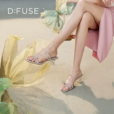 【昕怡粉丝专享】DFuse方头蝴蝶结钻链拖鞋时装凉鞋女图片