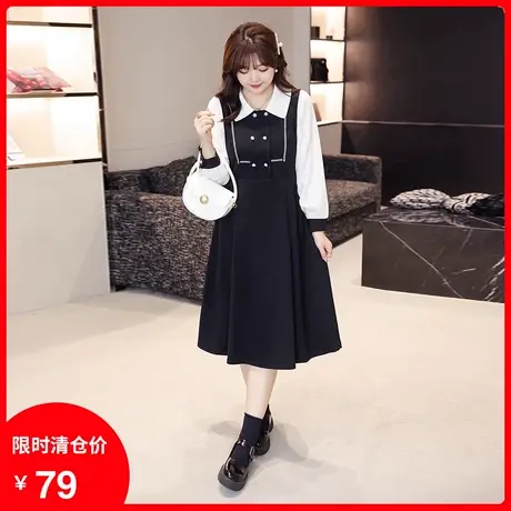 绮娑大码胖妹妹2023年秋季新款气质双排扣遮肉连衣裙长款显瘦胖mm商品大图