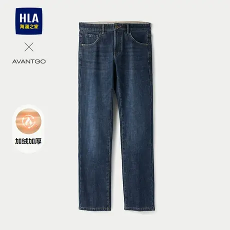 HLA/海澜之家轻商务经典系列牛仔裤25秋冬新直筒加绒加厚保暖裤男图片