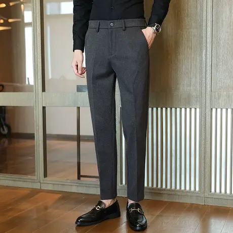 毛呢西裤男士加厚秋冬季新款直筒休闲修身百搭高级感西装裤长裤子商品大图
