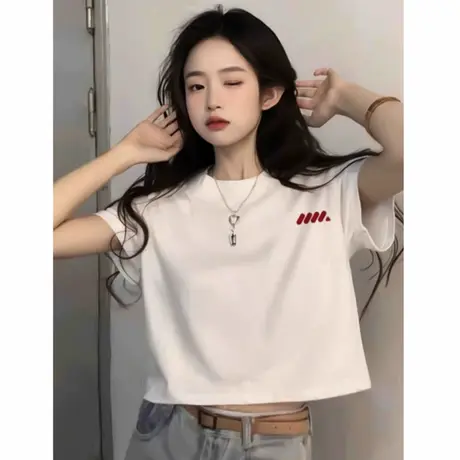 白色短款短袖女t恤2025新款爆款棉质修身显瘦半袖夏日漂亮小上衣图片