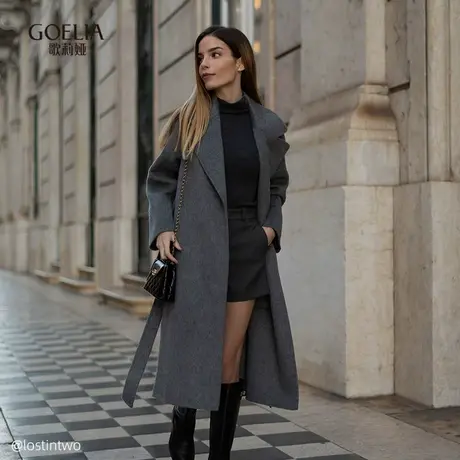 歌莉娅羊毛大衣女冬季新款英伦风双面呢子长款外套1CNC6N660图片