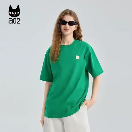 a02黑猫系列纯棉宽松圆领短袖T恤女2025新款秋季设计感秋装上衣商品大图
