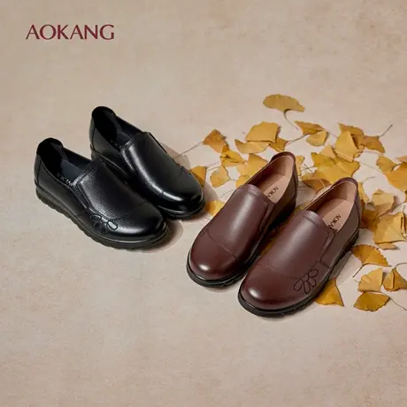 【绵忆伴行】奥康女鞋2025秋季新款真皮绣花一脚蹬妈妈鞋套脚单鞋图片