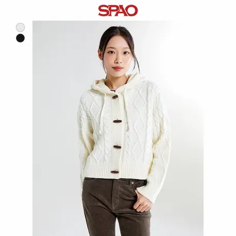 SPAO韩国同款冬季女士简约休闲气质连帽毛衣外套SPCKE4TG41商品大图
