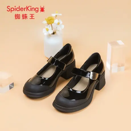 SPIDER KING/蜘蛛王玛丽珍鞋女真皮2024秋商场新款魔术贴亮面粗跟图片