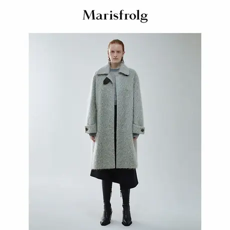 【商场同款】Marisfrolg玛丝菲尔冬季新款灰色绒毛圈圈纱毛呢外套商品大图