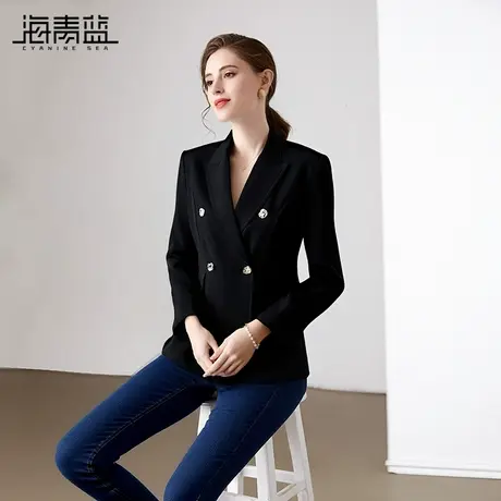 海青蓝 西装外套女2025新款秋冬上衣纯色女装洋气休闲西服短外套商品大图