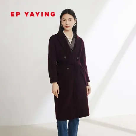EP YAYING雅莹女装 绵羊毛气质收腰大衣外套 2023秋冬新款8521A商品大图