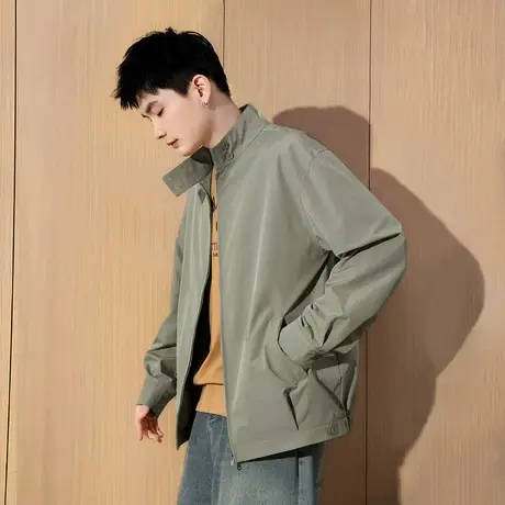 唐狮秋季新款男外套立领简约纯色夹克上衣拉链工装外套百搭潮TM图片