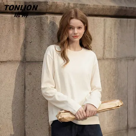 唐狮官方纯棉长袖t恤女2026新款春秋女款宽松显瘦休闲内搭上衣VB图片