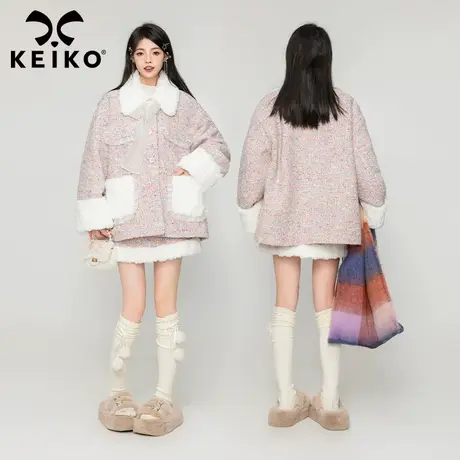 KEIKO [夹棉] 彩纱粗花呢外套女加厚2023冬季小香风绗缝棉服套装商品大图