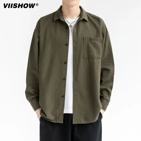 VIISHOW衬衫男士春秋季痞帅休闲男上衣宽松外套潮牌日系长袖衬衣商品大图