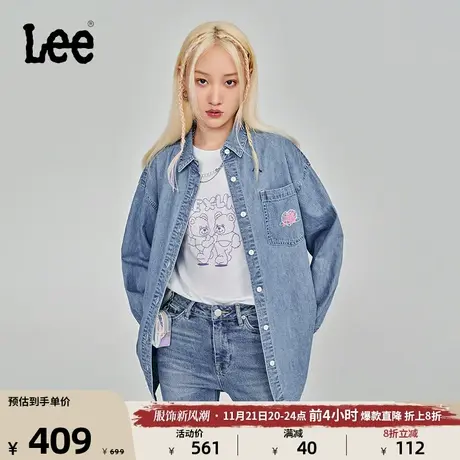 Lee23秋冬新品舒适版中蓝色翻领女牛仔衬衫潮流LWT0073155FQ-638图片