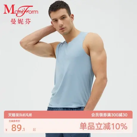 曼妮芬男士舒适无痕背心可外穿内衣无袖衣运动跨栏健身打底衫夏款图片
