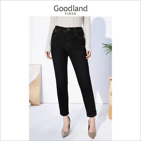 音儿美地女装2022冬季新款高腰收腹显瘦保暖直筒铅笔牛仔裤商品大图