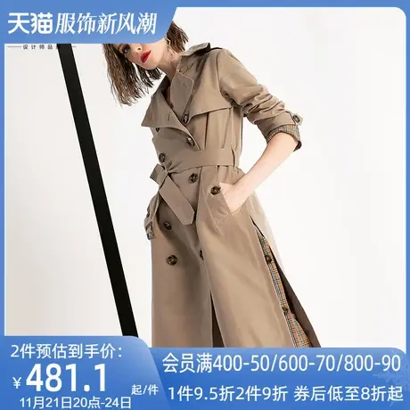 aui卡其色设计感风衣女中长款2024秋冬新款欧美女装气质大衣外套商品大图