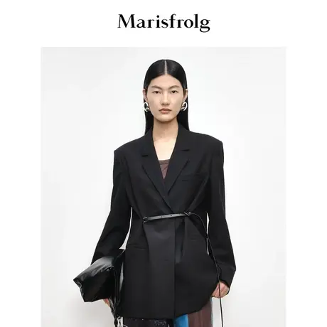 【一衣多穿】玛丝菲尔2023年秋季新款黑色绵羊毛职业通勤西装外套商品大图
