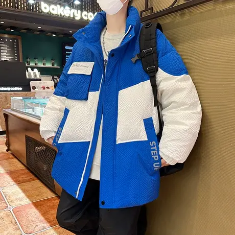 羽绒棉服男棉衣冬季加厚工装外套潮牌休闲学生拼接撞色潮流棉袄子图片